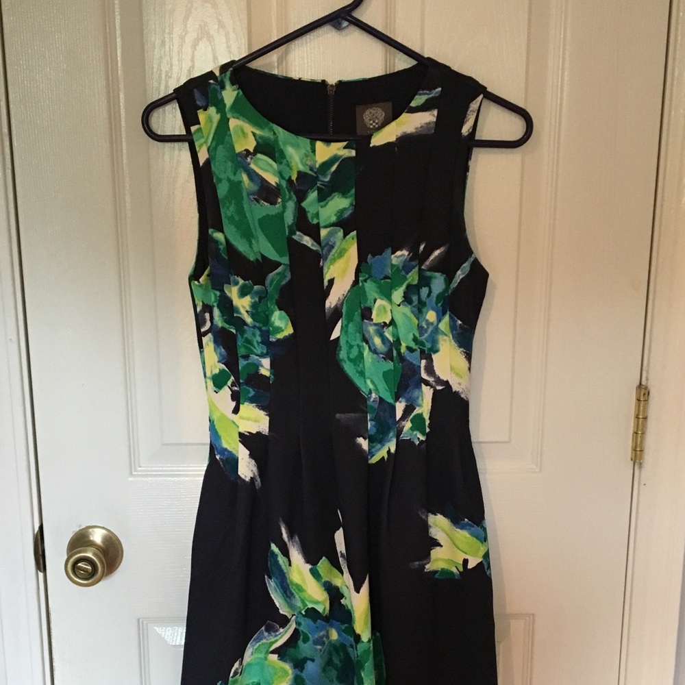Navy blue pleated dress.